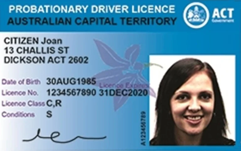 Probationary Drivers Licence Captial Territory Australia, ACT Drivers Licence
